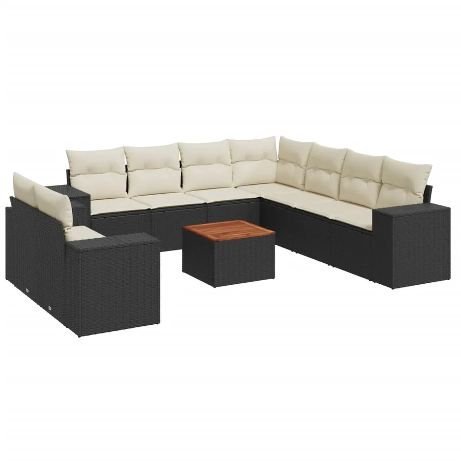 Salon de jardin 10 pcs avec coussins noir résine tressée - 2