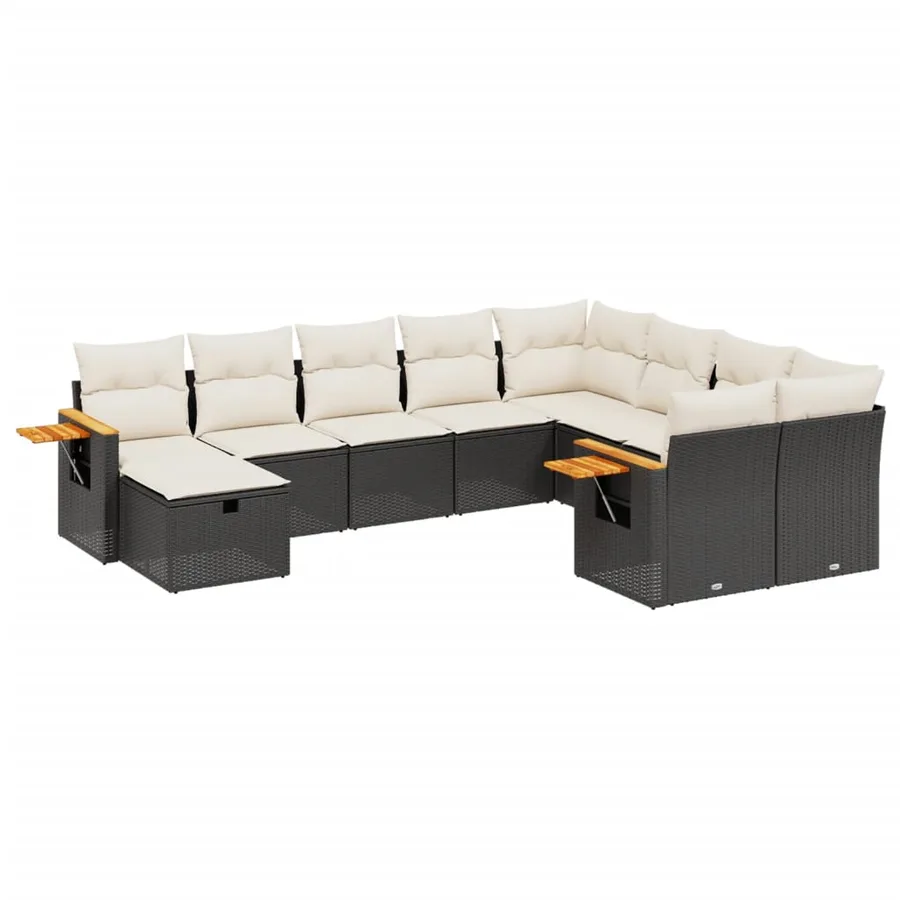 Salon de jardin 10 pcs avec coussins noir résine tressée - 2