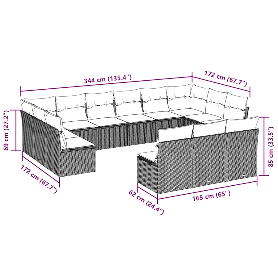 Salon de jardin avec coussins 13 pcs noir résine tressée - 3
