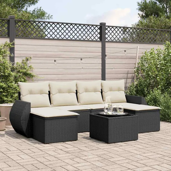 Salon de jardin 7 pcs avec coussins noir résine tressée 71 x 62 x 69 cm - 56,4 kg