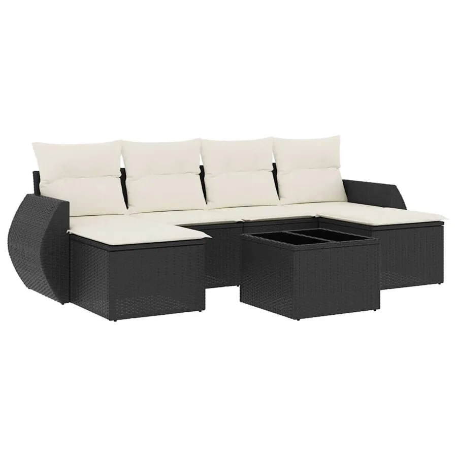 Salon de jardin 7 pcs avec coussins noir résine tressée 71 x 62 x 69 cm - 56,4 kg - 2