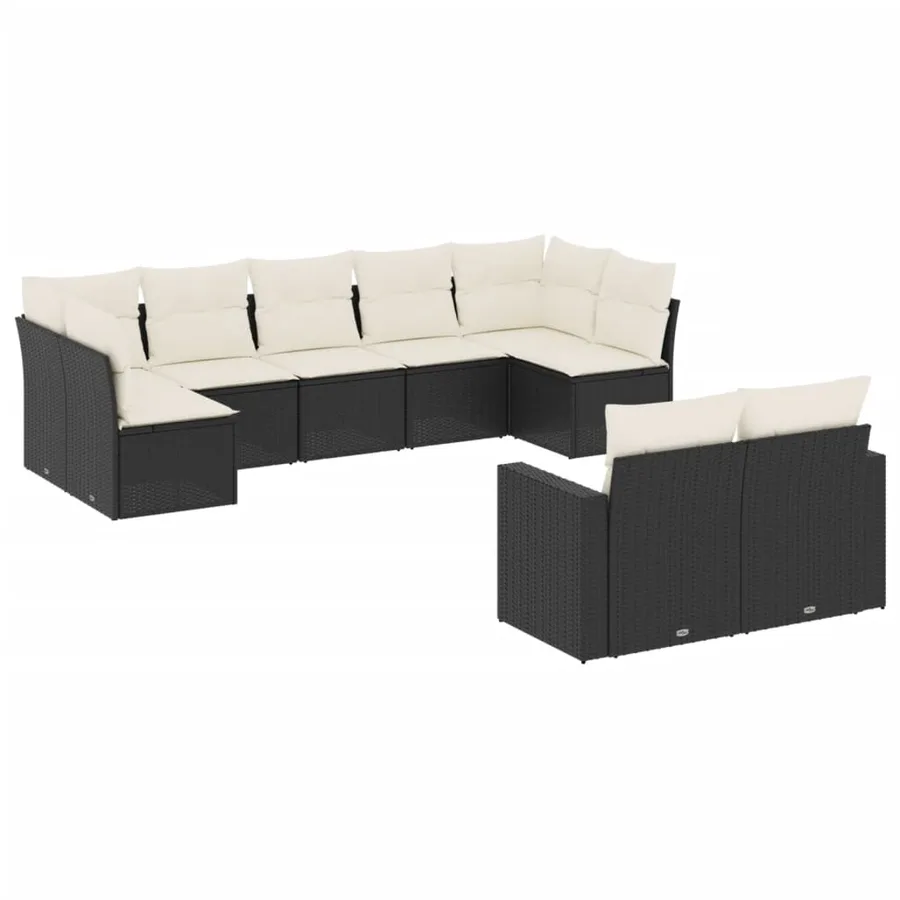 Salon de jardin 9 pcs avec coussins noir résine tressée - 2