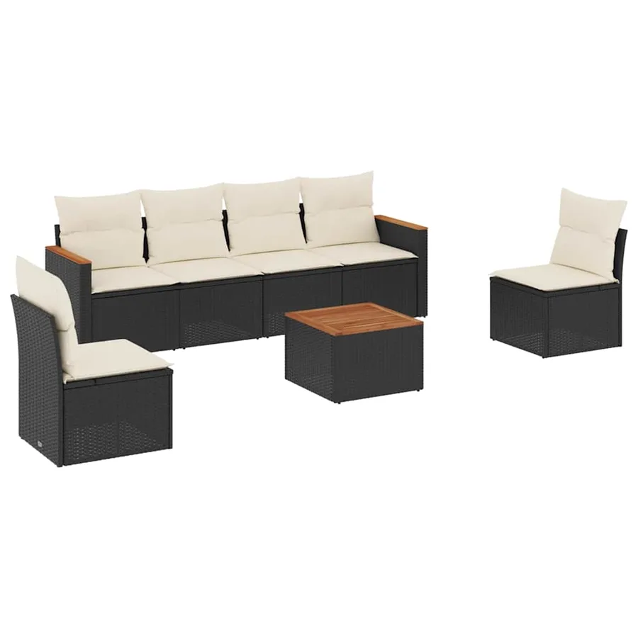 Salon de jardin 7 pcs avec coussins noir résine tressée 55 x 62 x 69 cm - 58,0 kg - 2