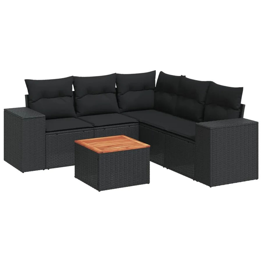 Salon de jardin 6 pcs avec coussins noir résine tressée - 2