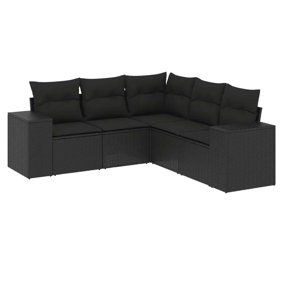 Salon de jardin 5 pcs avec coussins noir résine tressée - 2