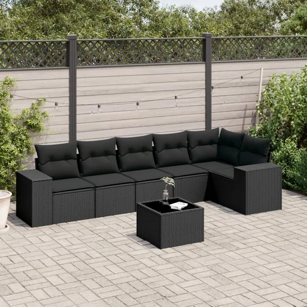 Salon de jardin 7 pcs avec coussins noir résine tressée 62 x 62 x 69 cm - 62,8 kg