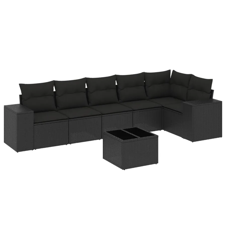 Salon de jardin 7 pcs avec coussins noir résine tressée 62 x 62 x 69 cm - 62,8 kg - 2