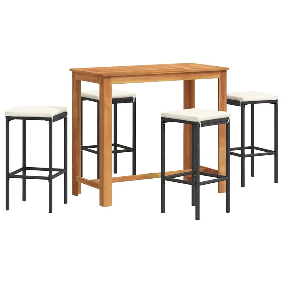Ensemble de bar de jardin 5 pcs noir bois massif acacia rotin - 2