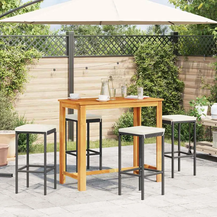 Ensemble de bar de jardin 5 pcs noir bois massif acacia rotin - 3