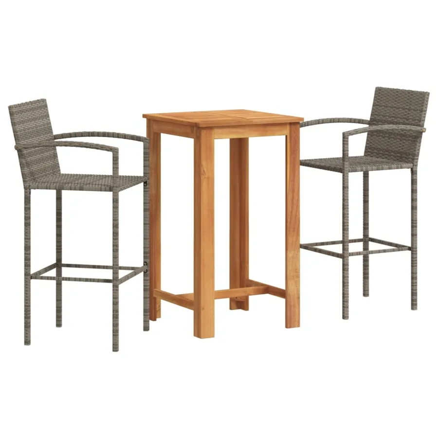 Ensemble de bar de jardin 3 pcs gris bois massif acacia rotin - 2