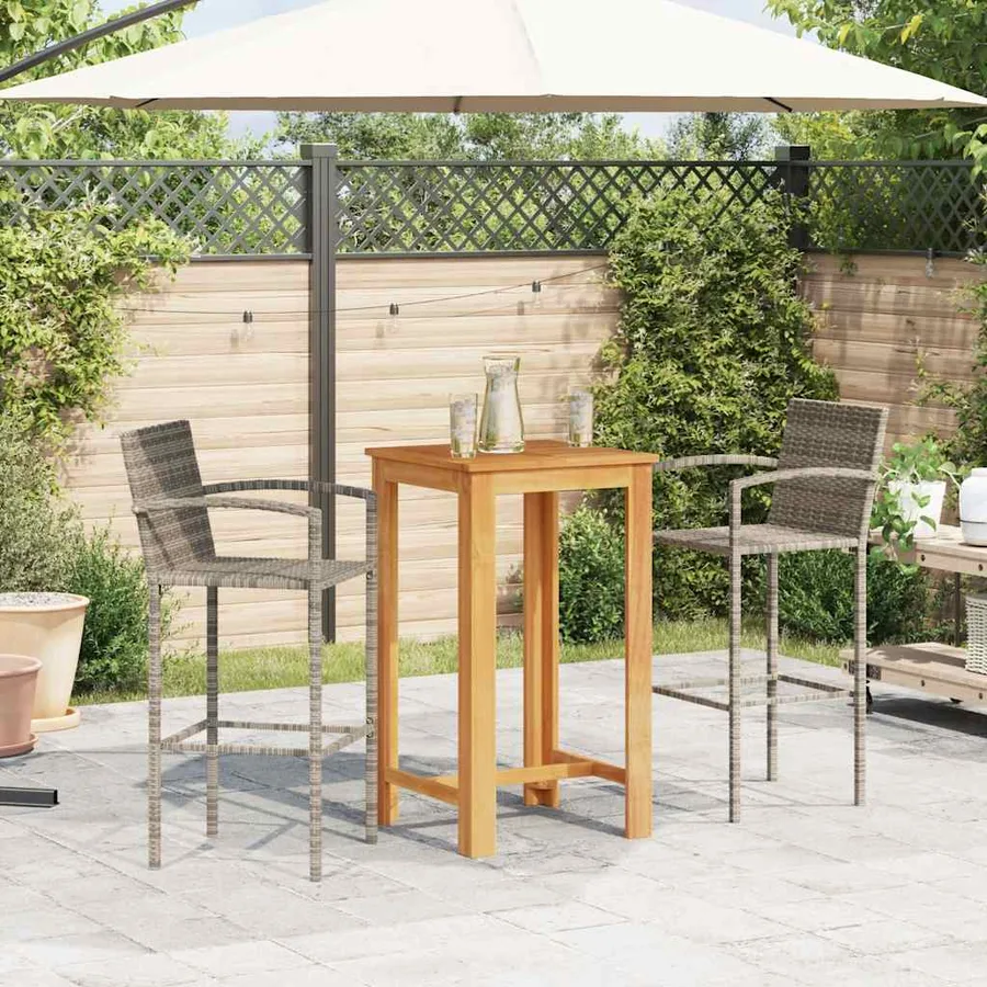 Ensemble de bar de jardin 3 pcs gris bois massif acacia rotin - 3