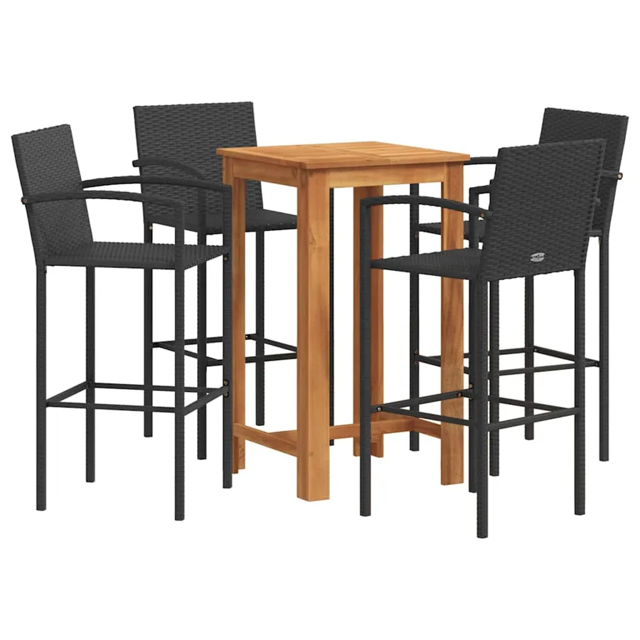 Ensemble de bar de jardin 5 pcs noir bois massif acacia rotin - 2
