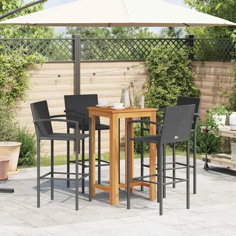 Ensemble de bar de jardin 5 pcs noir bois massif acacia rotin - 3