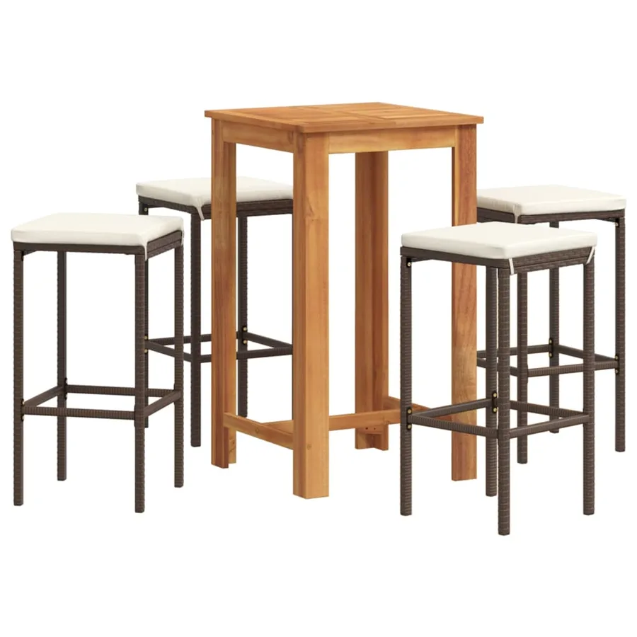 Ensemble de bar de jardin 5 pcs marron bois massif acacia rotin - 2