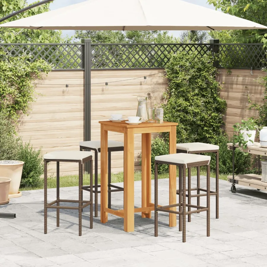 Ensemble de bar de jardin 5 pcs marron bois massif acacia rotin - 3