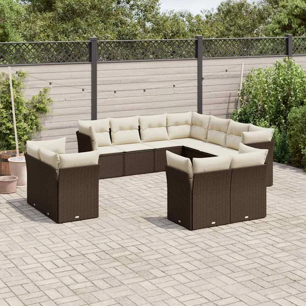 Salon de jardin et coussins 11 pcs marron résine tressée