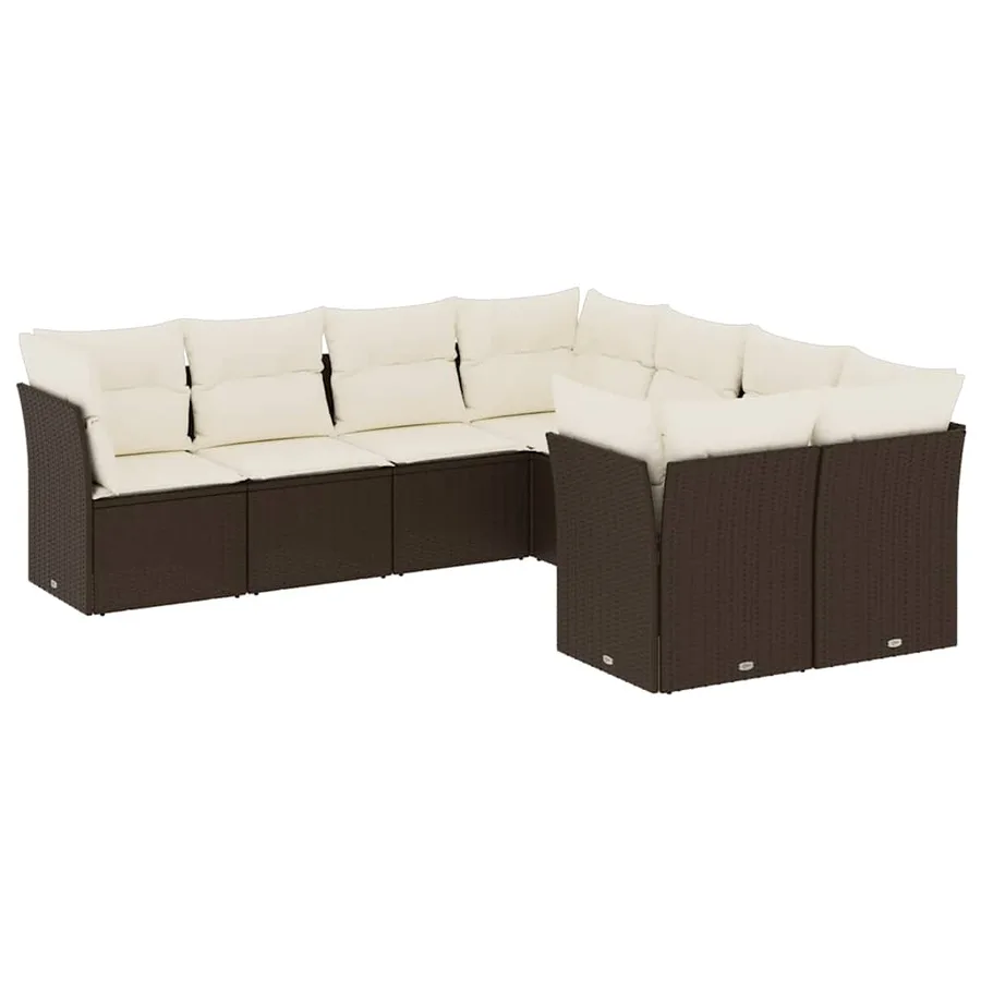 Salon de jardin 8 pcs avec coussins marron résine tressée - 2