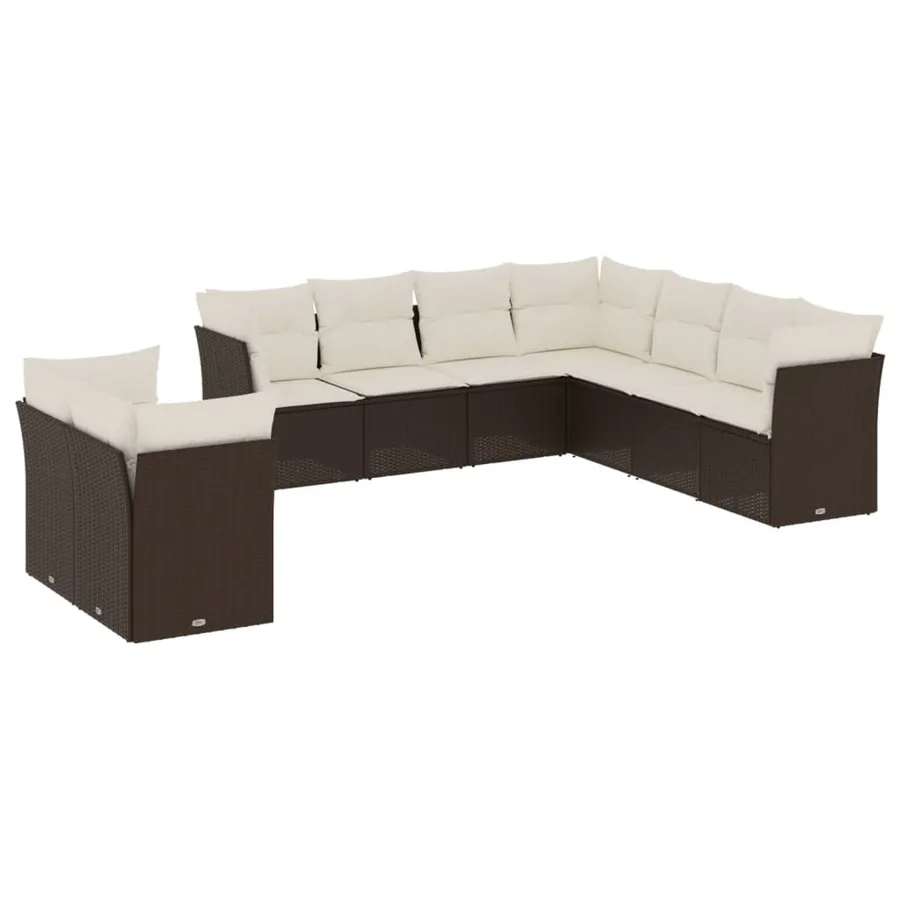 Salon de jardin avec coussins 9 pcs marron résine tressée - 2