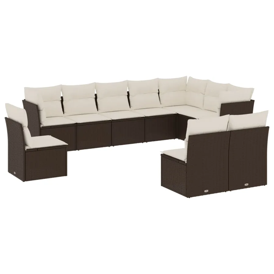 Salon de jardin 10 pcs avec coussins marron résine tressée - 2