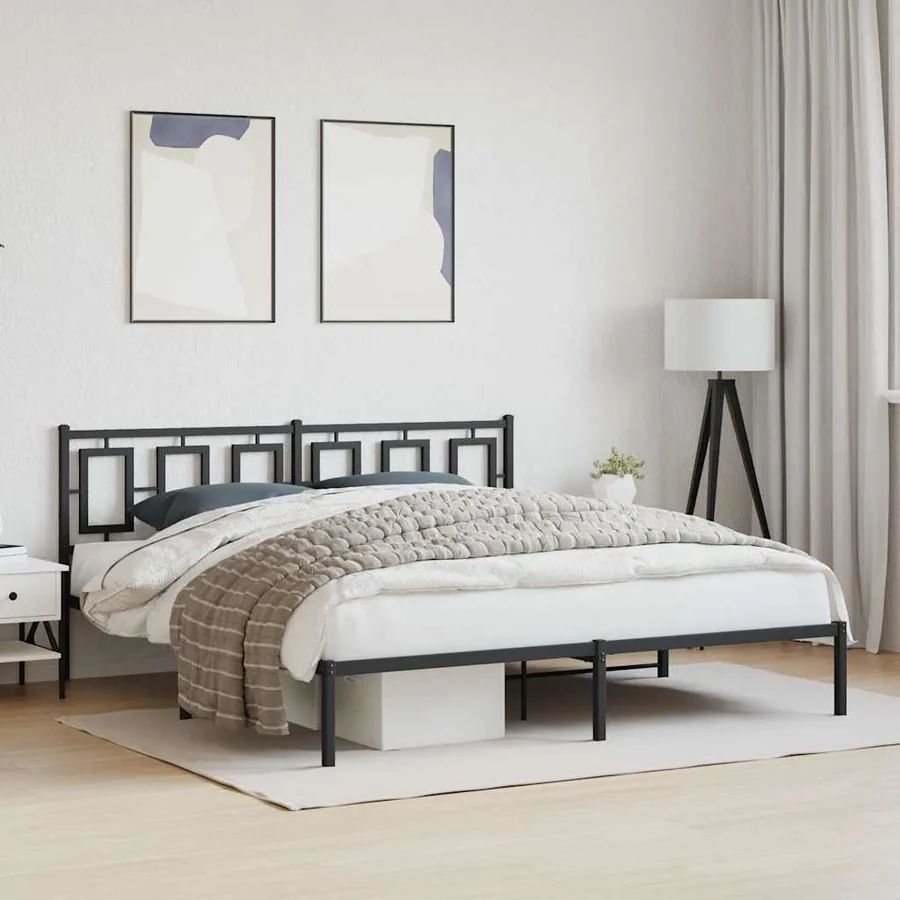 Cadre de lit métal sans matelas avec tête de lit noir 183x213cm