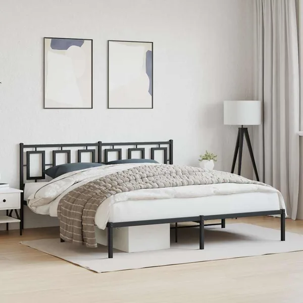 Cadre de lit métal sans matelas avec tête de lit noir 183x213cm