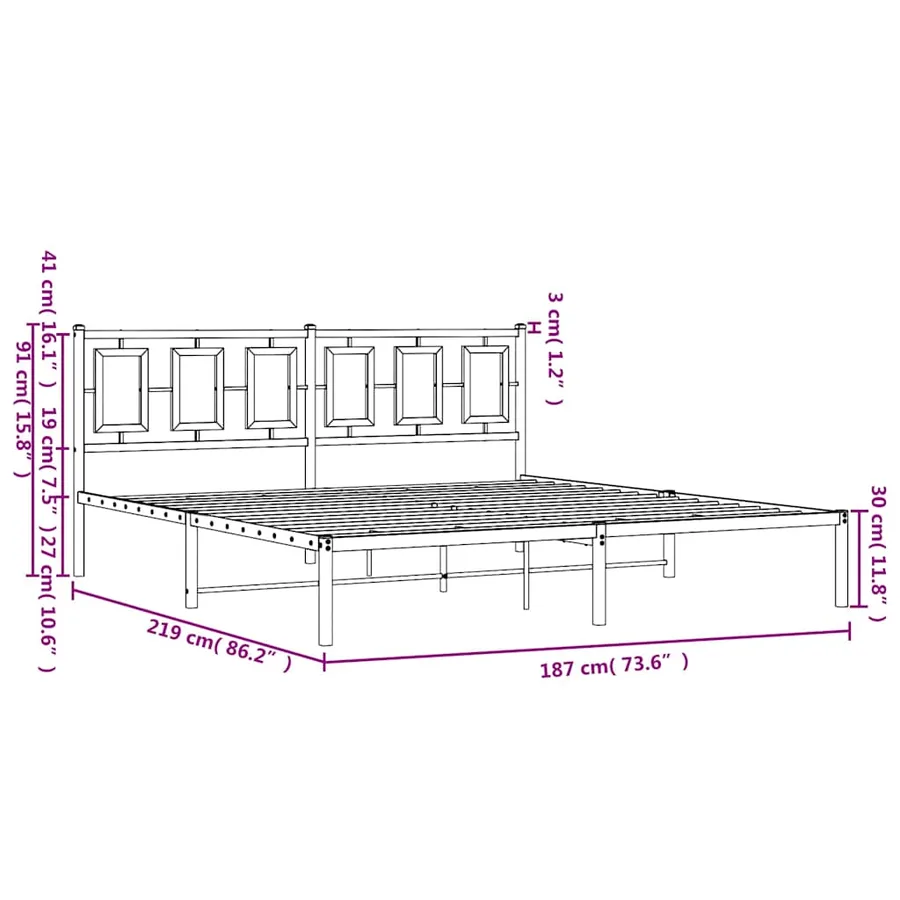 Cadre de lit métal sans matelas avec tête de lit noir 183x213cm - 10