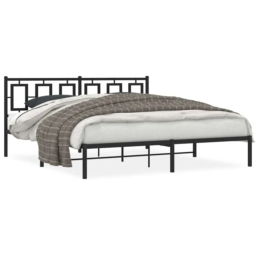 Cadre de lit métal sans matelas avec tête de lit noir 183x213cm - 2