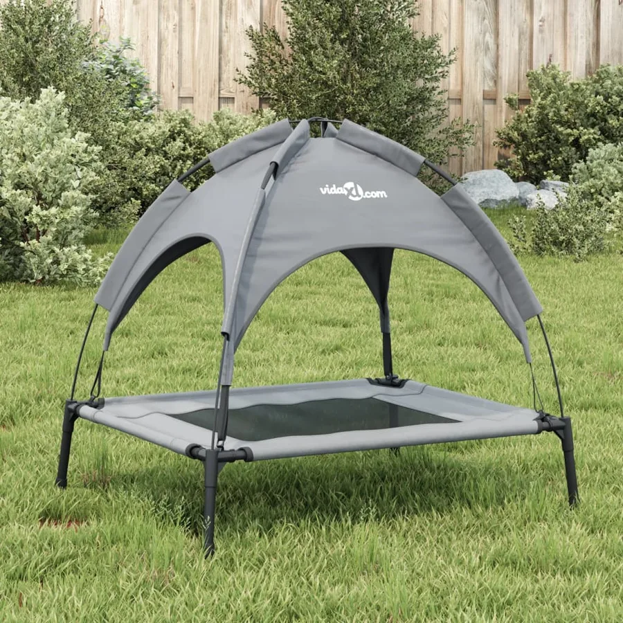 Lit pour chien avec auvent anthracite tissu Oxford et acier - 3