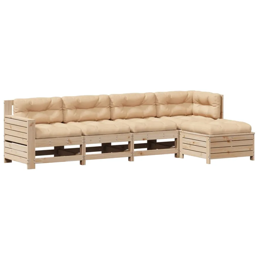 Salon de jardin 5 pcs avec coussins Bois de pin massif - 2