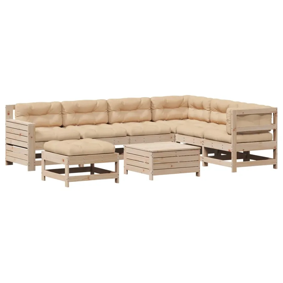 Salon de jardin 8 pcs avec coussins Bois de pin massif - 2