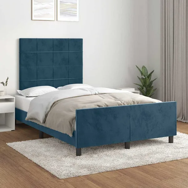 Cadre de lit sans matelas bleu foncé 120x190 cm velours