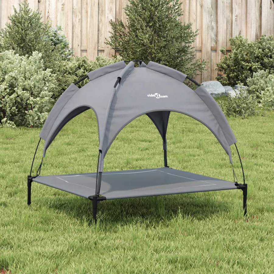 Lit pour chien avec auvent anthracite tissu Oxford et acier - 3