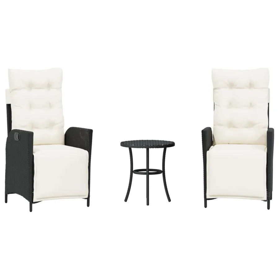 Ensemble de bistro 3 pcs avec coussins noir résine tressée - 2