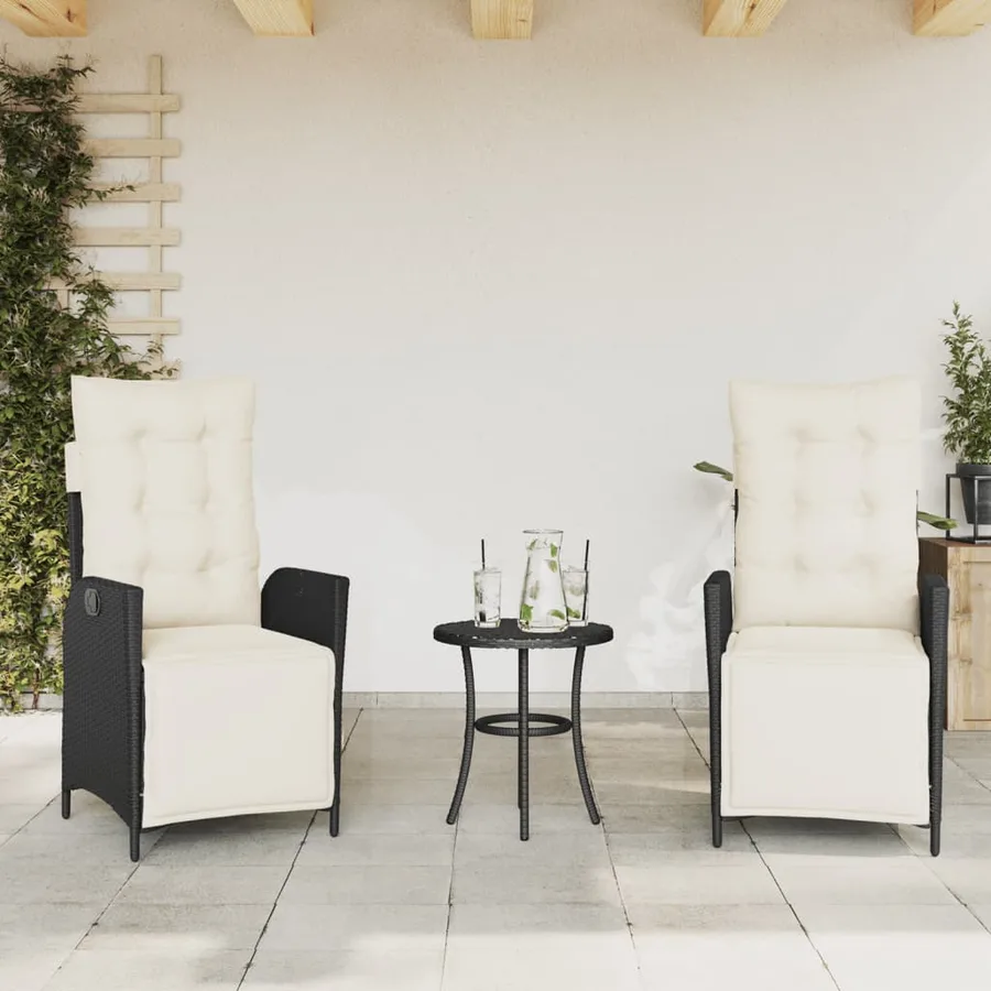 Ensemble de bistro 3 pcs avec coussins noir résine tressée - 3