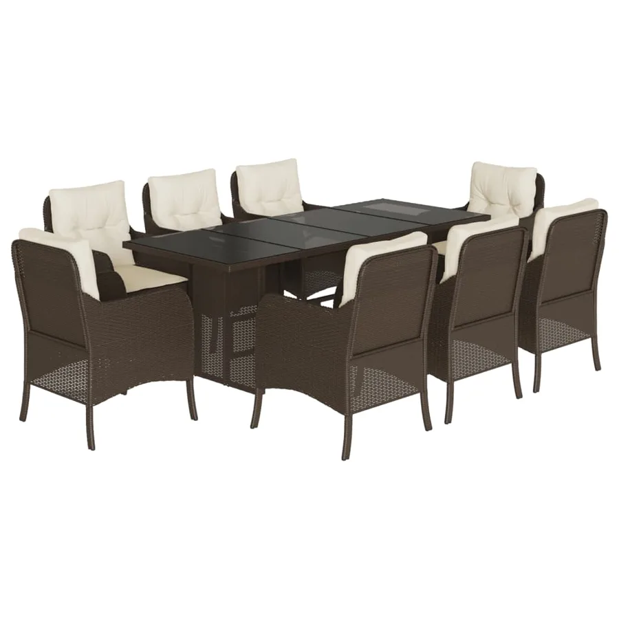 Ensemble à manger de jardin et coussins 9 pcs marron poly rotin - 2