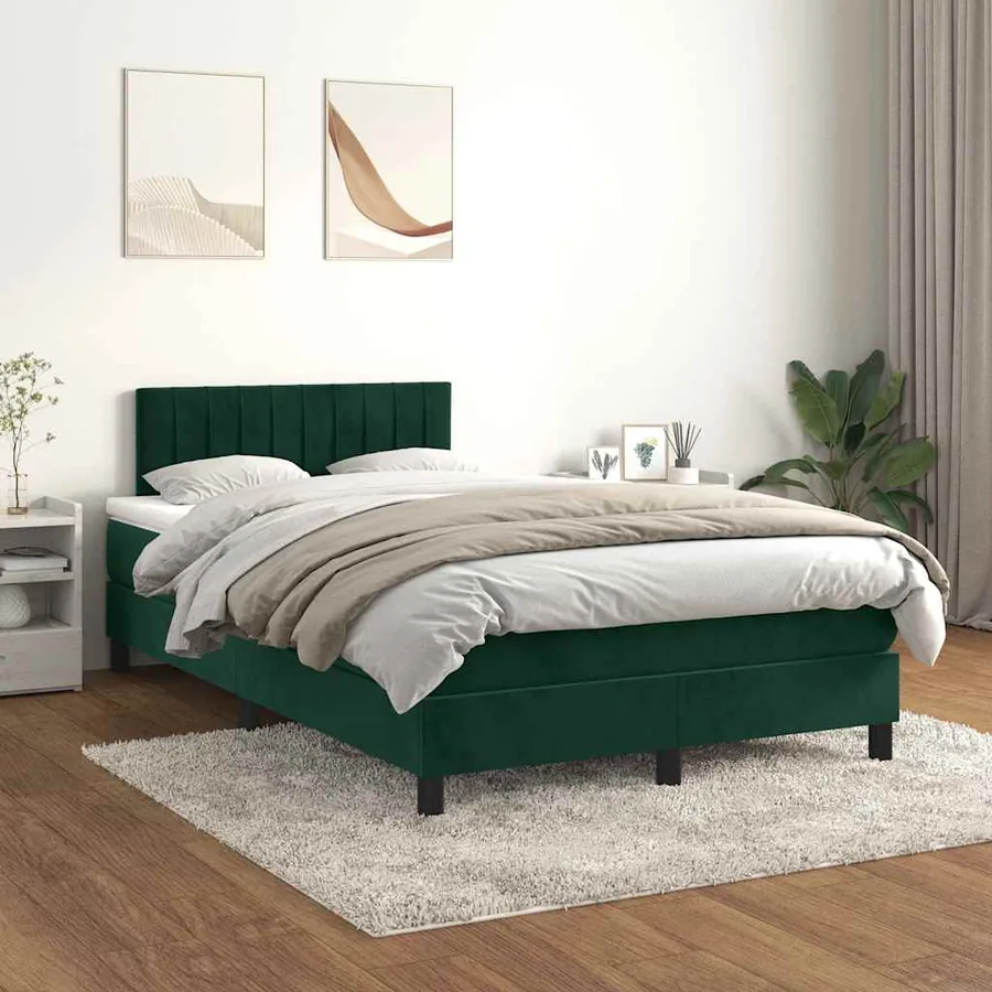 Sommier à lattes de lit avec matelas vert foncé 120x190 cm - 3
