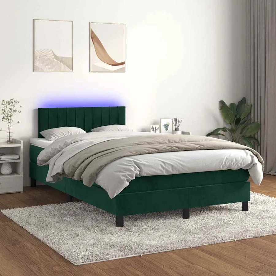 Sommier à lattes de lit avec matelas LED vert foncé 120x190 cm - 5