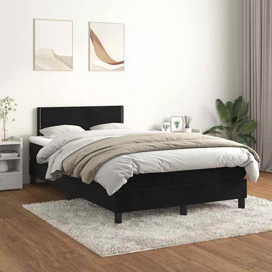 Sommier à lattes de lit avec matelas noir 120x190 cm velours - 3