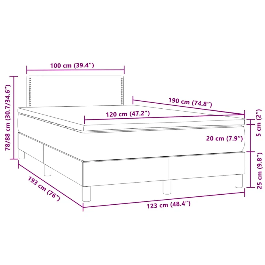 Sommier à lattes de lit et matelas LED noir 120x190 cm velours - 11