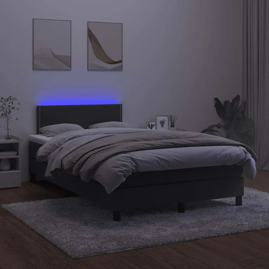 Sommier à lattes de lit et matelas LED noir 120x190 cm velours - 4
