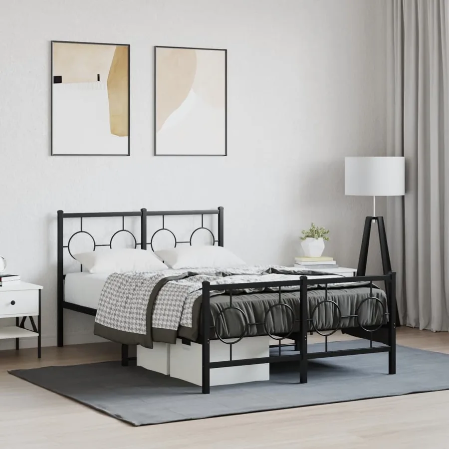 Cadre de lit métal sans matelas avec pied de lit noir 120x190cm