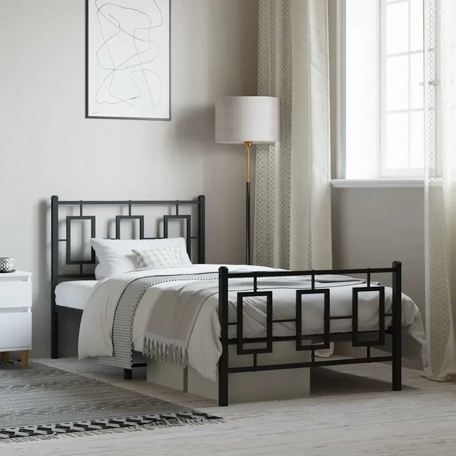 Cadre de lit métal sans matelas avec pied de lit noir 90x200 cm