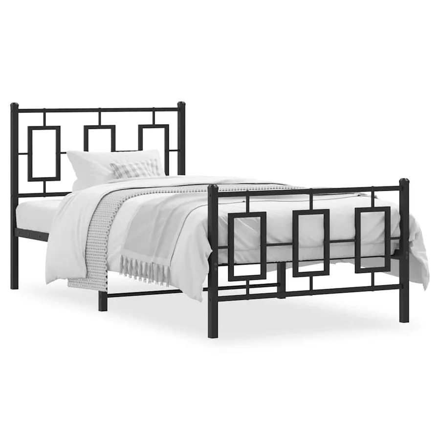 Cadre de lit métal sans matelas avec pied de lit noir 90x200 cm - 2