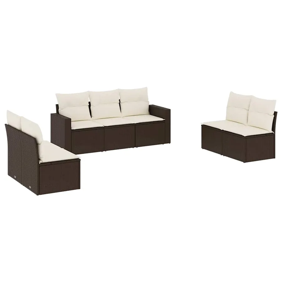 Salon de jardin avec coussins 7 pcs marron résine tressée - 2