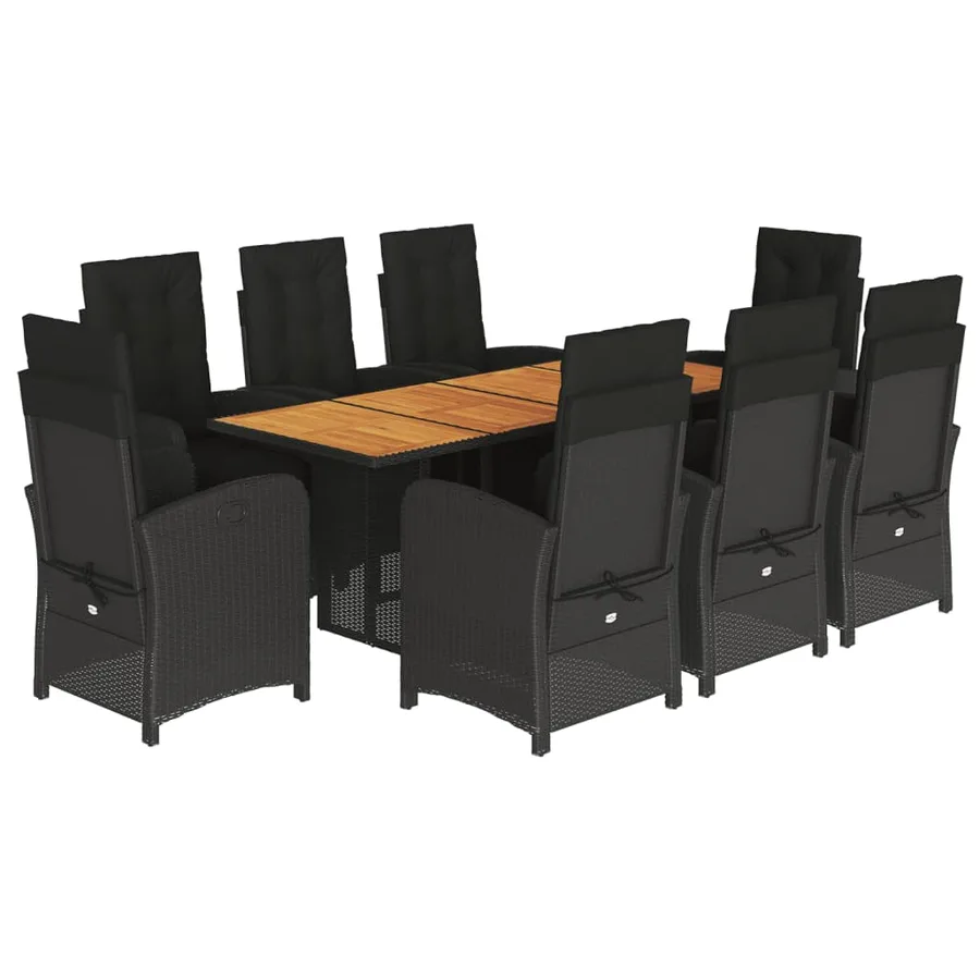 Ensemble à manger de jardin 9pcs coussins noir résine tressée - 2