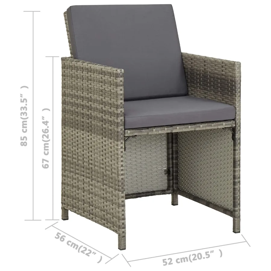 Chaises de jardin lot de 2 avec coussins Résine tressée Gris - 8