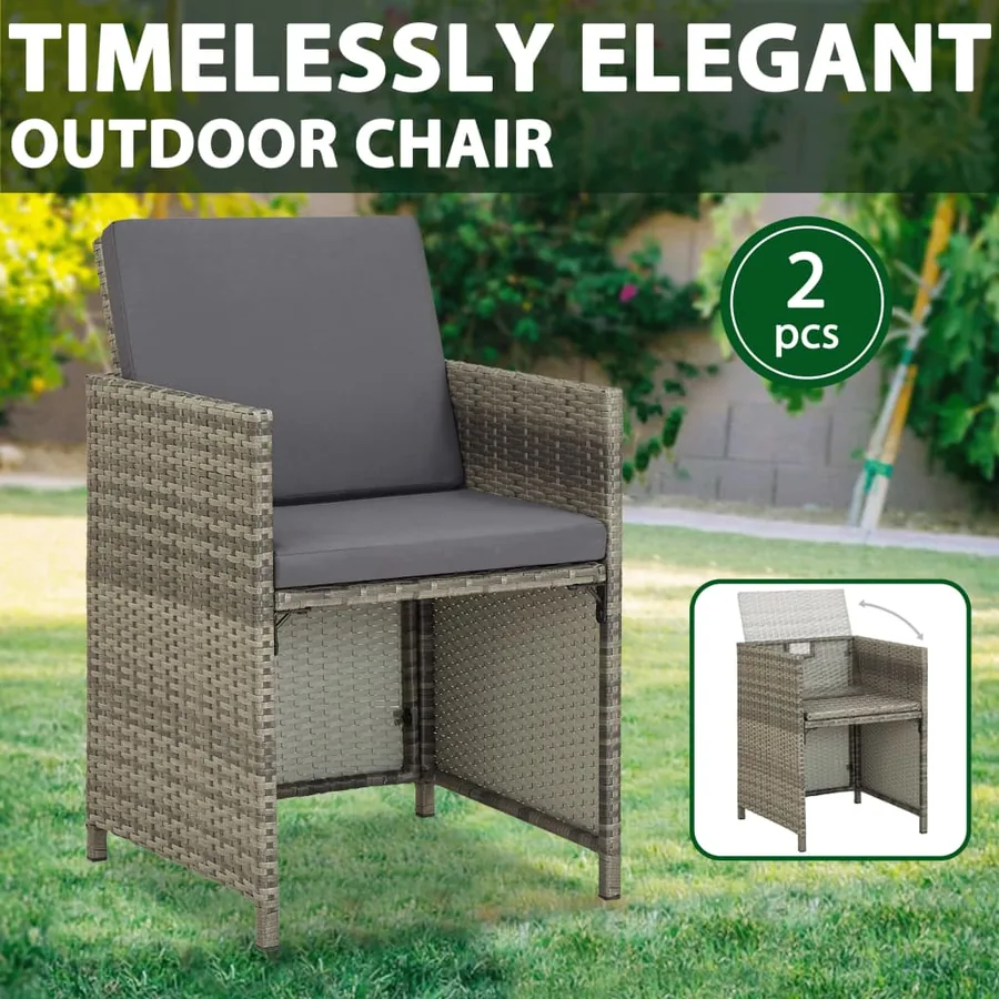 Chaises de jardin lot de 2 avec coussins Résine tressée Gris - 9