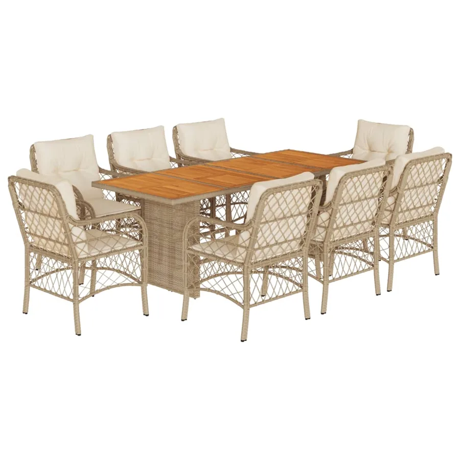 Ensemble à manger de jardin et coussins 9 pcs beige Poly rotin - 2