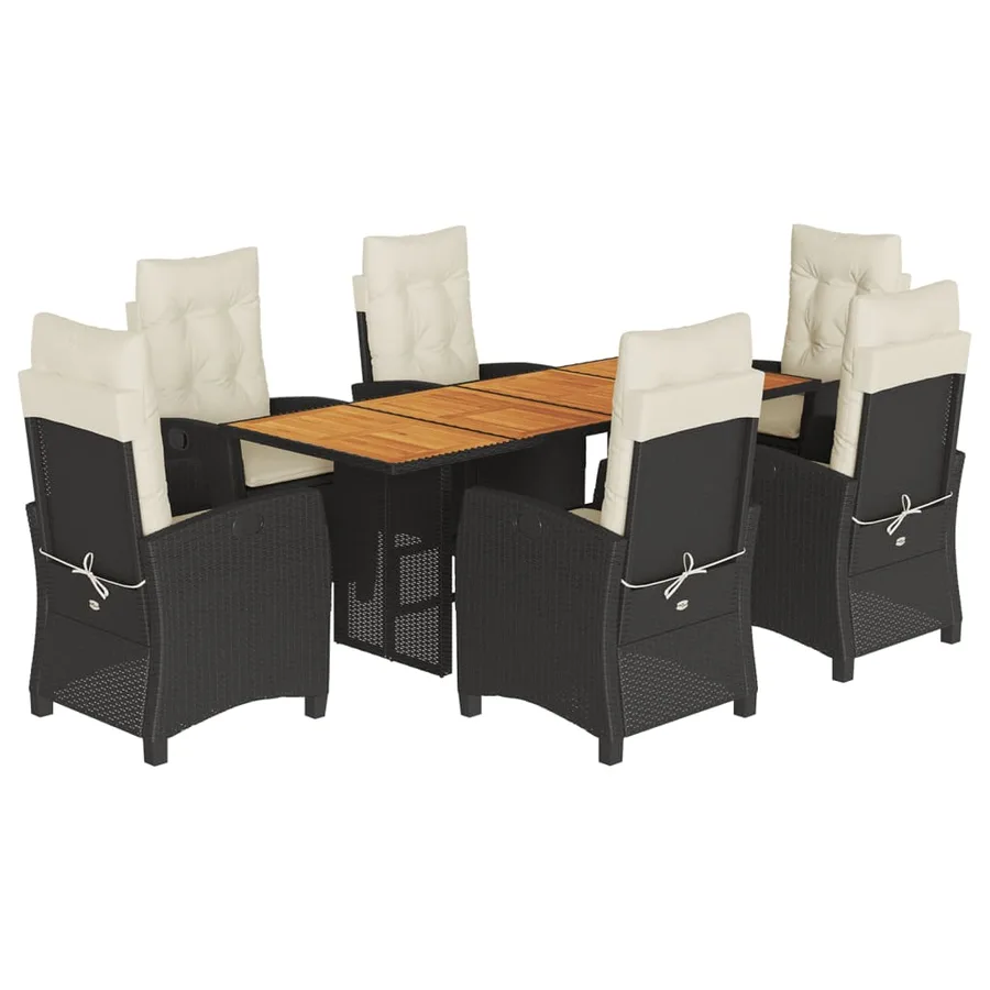 Ensemble à manger de jardin coussins 7pcs Noir Résine tressée - 2