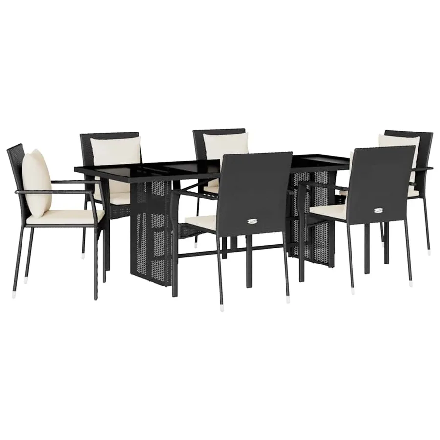 Ensemble à manger de jardin coussins 7pcs Noir Résine tressée - 2
